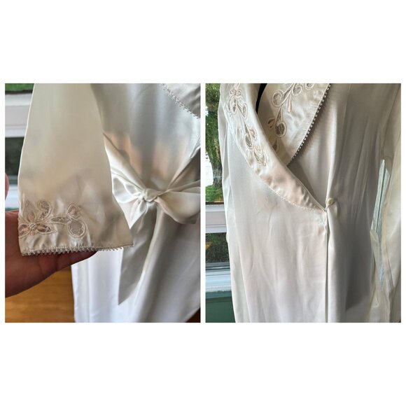Vintage 80s Eaton's lingerie set, robe & negligee, white, pink floral embroidery - Picture 4 of 10